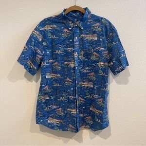 VINEYARD VINES // Blue Short Sleeve Cotton Button Down Hawaiian Shirt Large